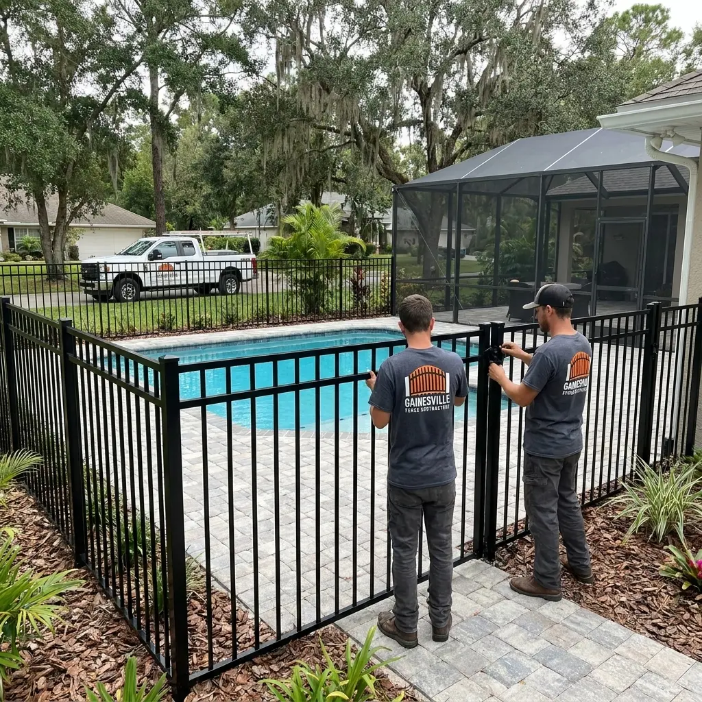 Black aluminum ornamental fence built by Gainesville Fence Contractors